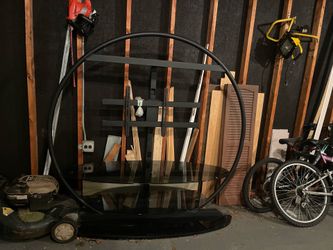 Modern Black Glass TV Stand with Built-In TV Mount