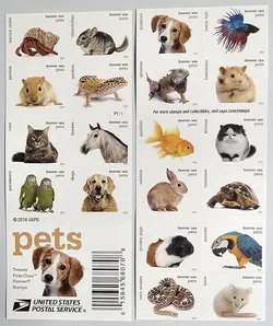 Deal 2016 Pets Forever Stamps 5 Booklets 100 Total Mint MNH