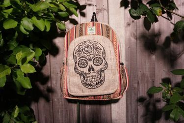 Colorful Nepali Hemp Bag with skull: Sustainable Style Statement
