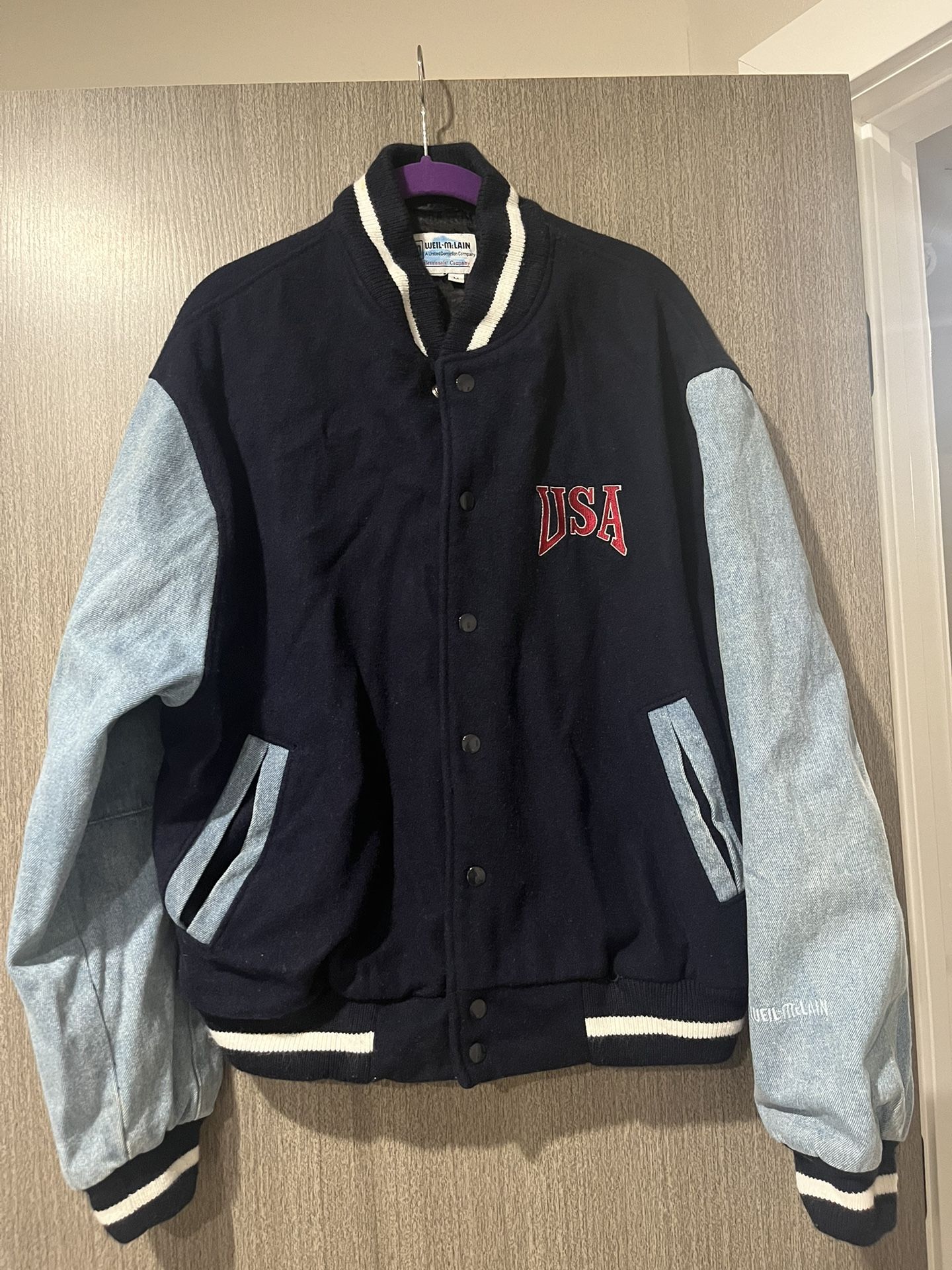 Weil- McLain Men’s Denim And Wool Letterman Style USA Jacket