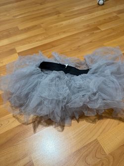 Gray Tulle Tutu Skirt with Black Waistband