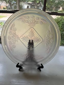 Frosted Satin Glass Serving Tray / Charger Plate with Floral Diamond Motif