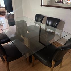 Dinning Table Glass top 6.6 Ft x 3.8 Ft  + 6 chairs (Set)