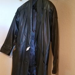Long Woman Full Black Leather Coat NEW 