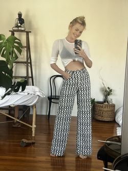 h&m pants woman black And white Wide-leg