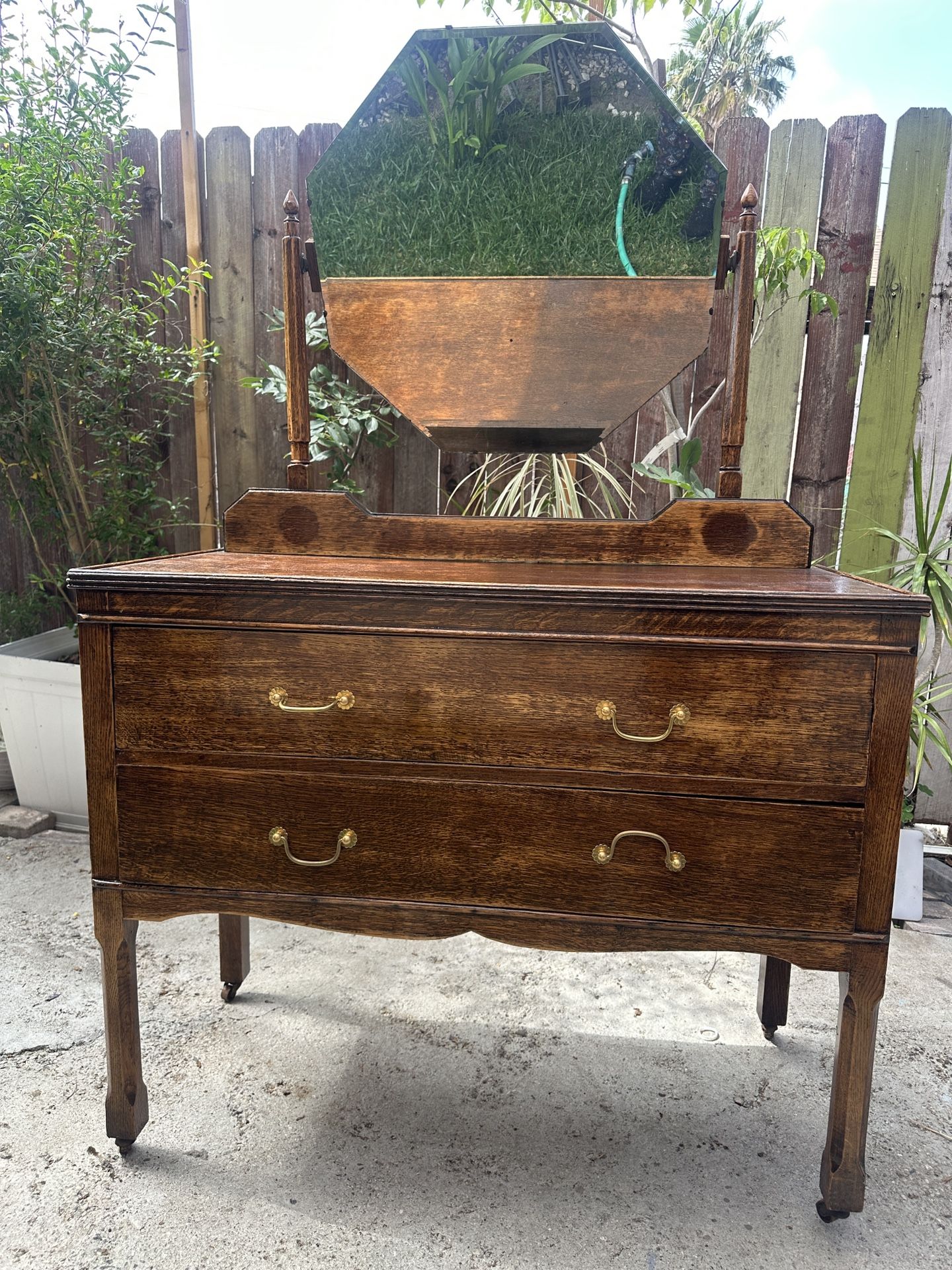 Tiger Oak Antique Credenza with Original Mirror