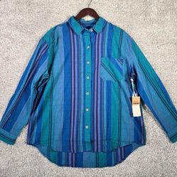 Escape by Habitat Shirt Womens Large Button Up Long Sleeve Stripe Lightweight
