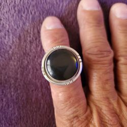 Vintage Big Bold Sterling Silver Mexican Black Onyx Adjustable From Size 8To 9 