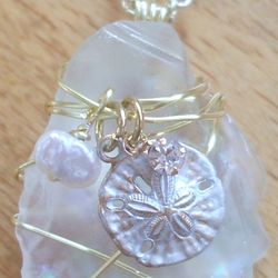 Wire Wrapped Faux Roman Beach Glass With Charms Necklace