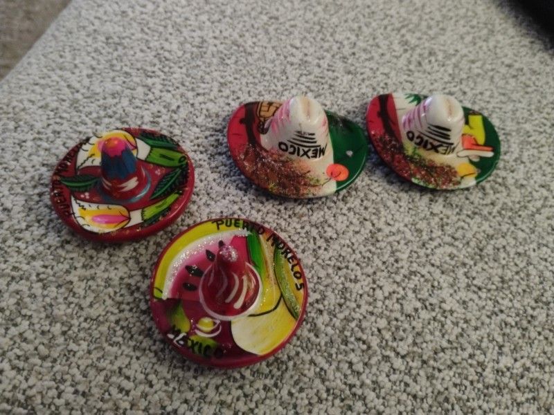 Mexico Sombrero Hat 2.5"  Fridge Magnet Souvenir 3D Green White Red Flag Set 4