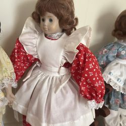 Vintage Country Style Porcelain Dolls – Farmhouse Decor – 16–18” – With Stands 