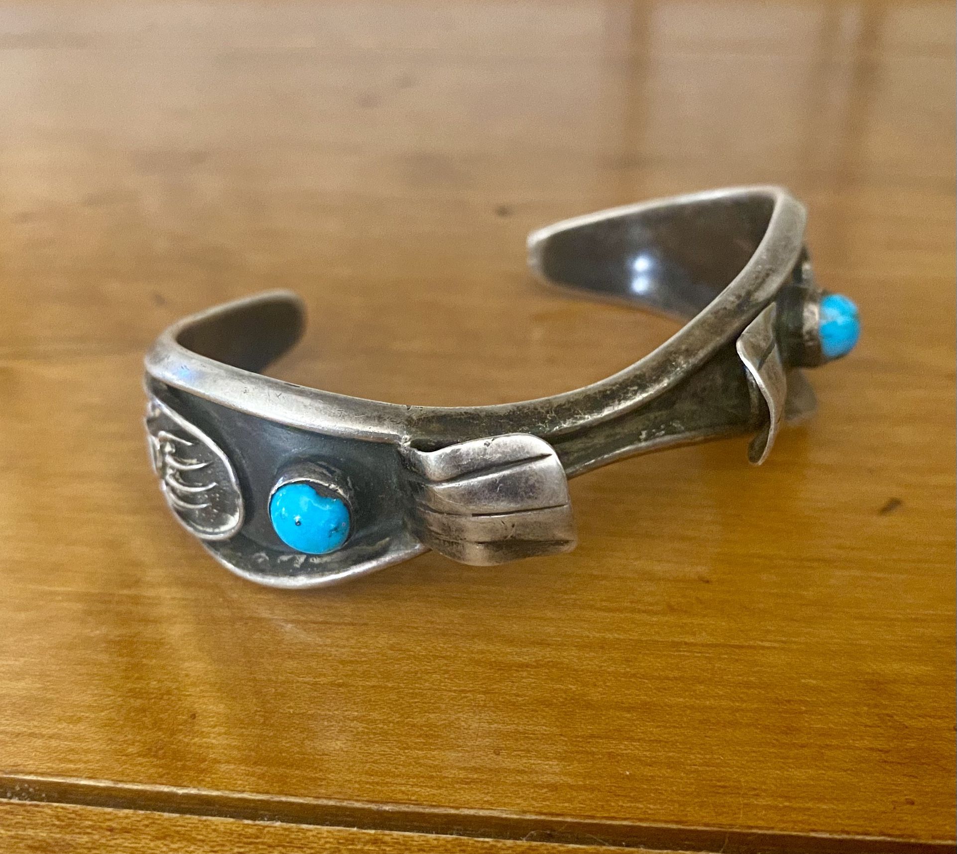 Vintage Sterling Silver and Turquoise Watch Cuff size 7”