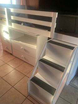 Kids Loft Bed with Stairs & Storage White