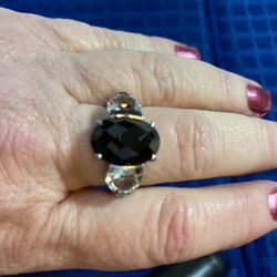 Black Spinel And White Topaz Sterling Silver Ring 