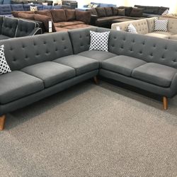 New Mid Century Sectional.  Grey.  111” X 85”.  Free Delivery!