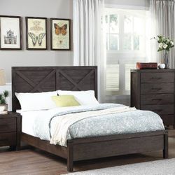 QUEEN SIZE BED FRAME FARMHOUSE RUSTIC BROWN FINISH