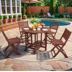 ❤️ Greesum 5 Piece Patio Folding Furniture Bistro Set All-Weather Outdoor Conversation Round Table and Chairs
