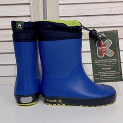 NWT Kamik Blue Rubber Lined Snow Winter Boots Toddler Boy's 8