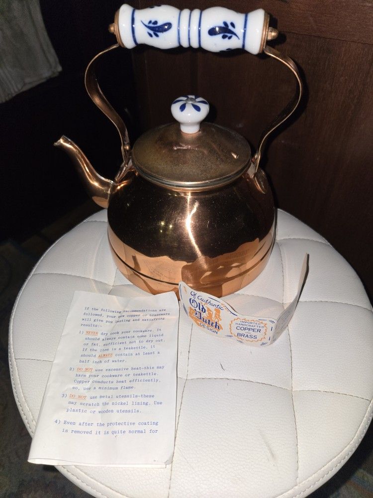 Old Dutch Design Copper And Brass Tea Pot