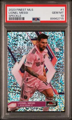 2023 Topps Finest MLS Miami Inter FC (The GOAT) Lionel Messi Speckle Refractor /175 PSA 10
