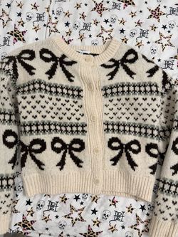 Cream Bow Fair Isle Knit Cardigan