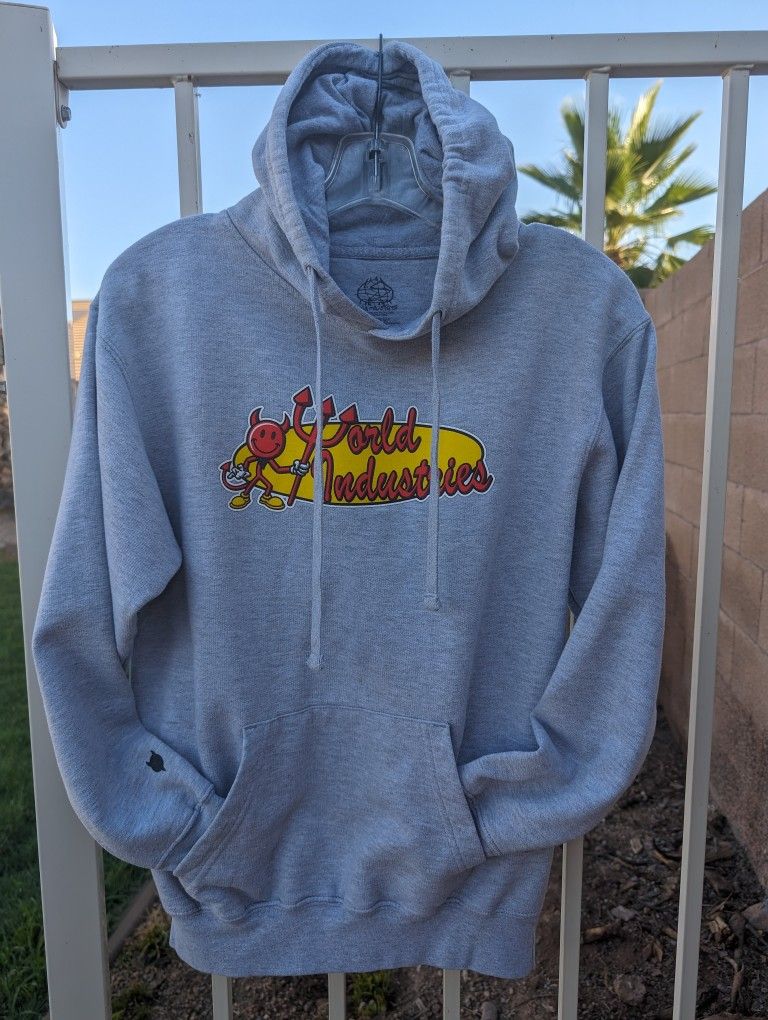 AUTHENTIC WORLD INDUSTRIES SKATEBOARD LOGO GRAYPULLOVER HOODIE SWEATSHIRT