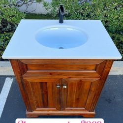 30”white single sink bathroom vanity with carrara white marble stone top