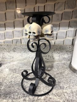 Skull Candle Holder Black Metal Gothic Decor