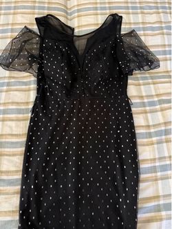 Black Mesh Midi Dress with Silver Detail