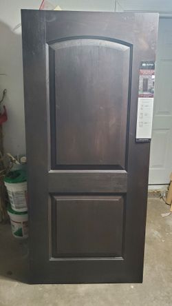 Espresso Stain 2-panel round top 36-in x 80-in fiberglass door