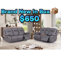 Gray Recliner Couch Set Of 2 Faux Leather Brand New In Box 📦 