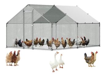 Large Metal Chicken Coop, 9.8x13.1x6.5 ft Large Walk in Chicken Runs for Yard with Cover, Hen House Enclosure with Security Lock, Outdoor Duck Rabbit 