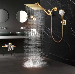 10" Gold Handheld Shower Head Combo With Extension Arm