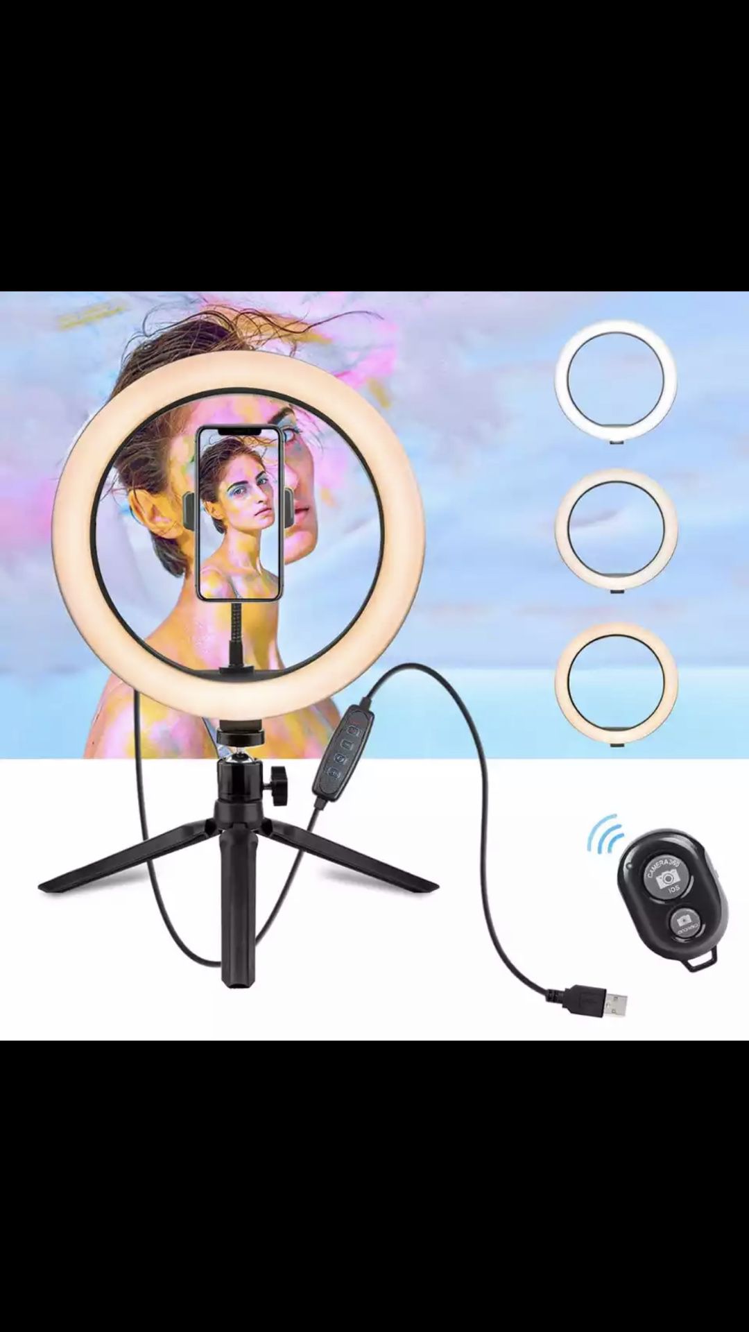 10.2 Inch Ring Light with Stand - LED Camera Selfie Light Ring for iPhone Tripod and Phone Holder for Video Photography