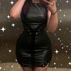 Bebe Black Leather Bodycon Dress 