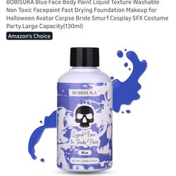 BOBISUKA Blue Face Body Paint Liquid Texture Washable Non Toxic Facepaint Fast Drying Foundation Makeup for Halloween Avatar Corpse Bride Smurf Cospla