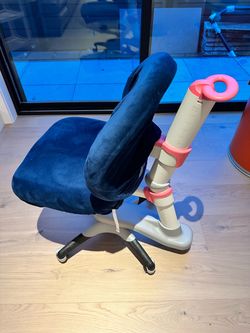 Kids Adjustable Desk Chair Pink with Blue Velvet Cover