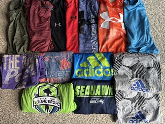 Boys athletic clothes teen/tween size YXL, with a few YL and adult small — Nike, Adidas, under armor, soccer stuff