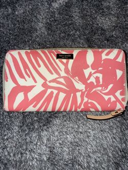 Kate Spade Grant Street Neda Grainy Vinyl Pink Palms Continental Wallet (Model WLRU2122)
