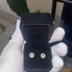 Moissanite Halo Stud Earrings - 925 Silver Gold Plated 