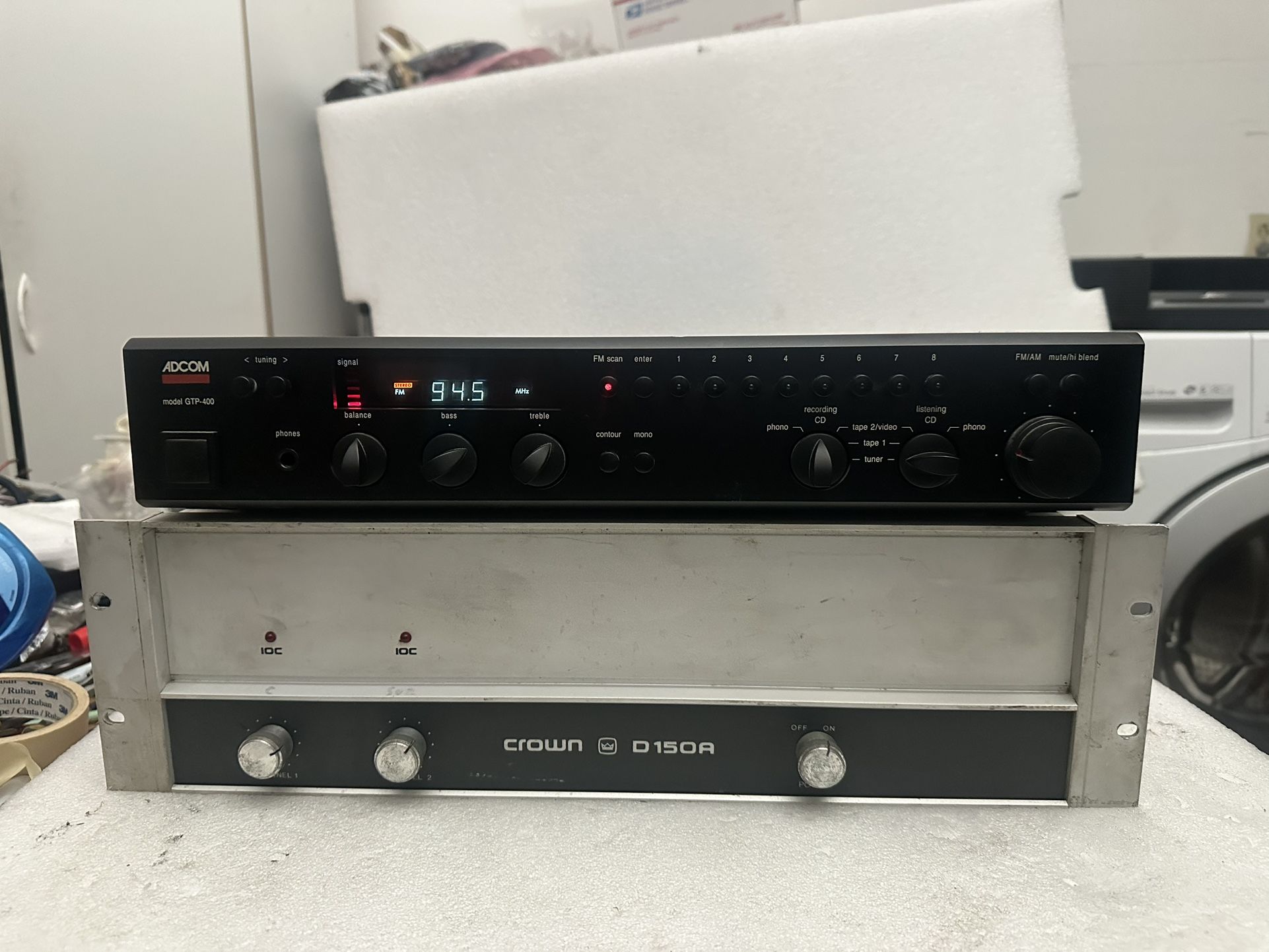 Adcom preamplifier and Crown Power Amplifier