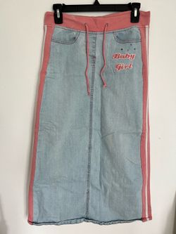 Patchwork Jean Maxi Skirt (Pink)