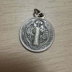 Vintage religious French Catholic tiny medal pendant of Saint Benedict, St Benoit, St Benedictus, Saint Benedict medal, Pax medal pendant 