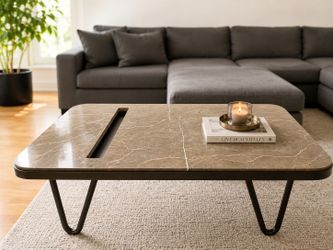 Custom Luxury Marble Coffee Table with Coffee Table Book Display Slat