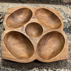 Wood Serving Tray with Five Sections for Snacks Appetizers Olive & Thyme