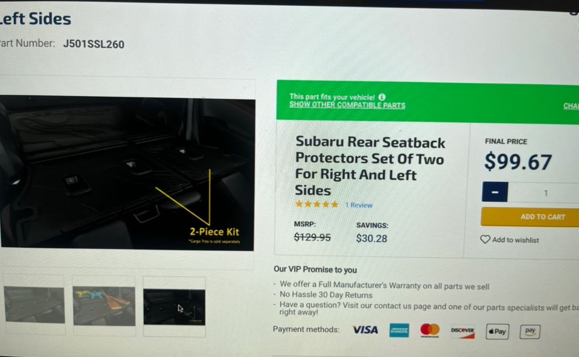 Subaru Forester 2025  Seat Back Protector 