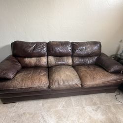 Two Well Used Brett Leather Flex Steal Sofas 