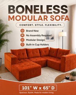 Elevate Your Space with the “Boneless” Burnt Orange Modular Sectional! 🍊✨
