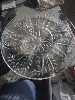 Clear Glass Pressed Floral relish tray Platter