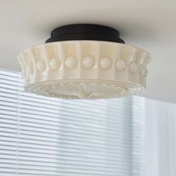 NEW! 13.7" White Glass Drum Ceiling Light Semi Flush Mount Vintage Schoolhouse Lighting Antique Milk